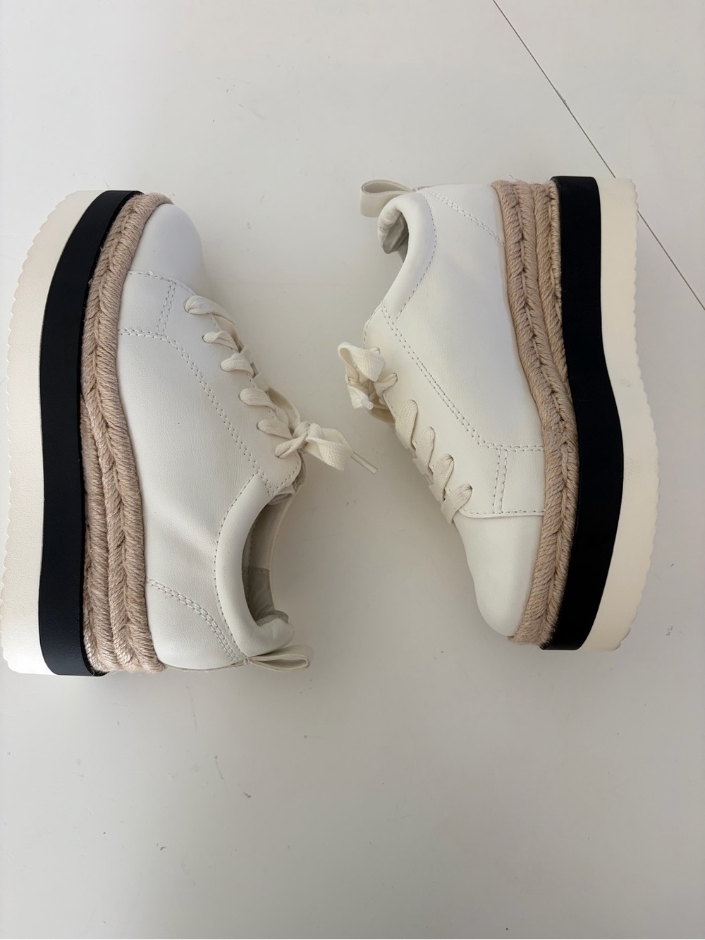 Steve Madden White Lace-Up Jute Espadrille Platform Sneakers Size 6.5 - Picture 5 of 9